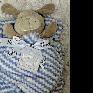 NWT Rock-a-Bye Baby Blue Chevron Blanket & Lovey security Set 2 pc Bunny Velour
